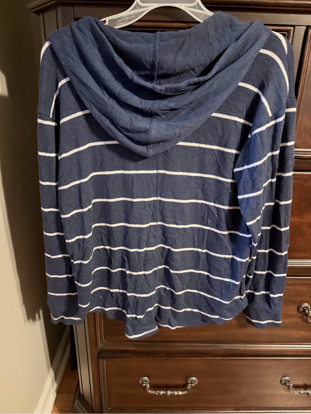 Market & Spruce Navy and White Striped Hooded Sweater